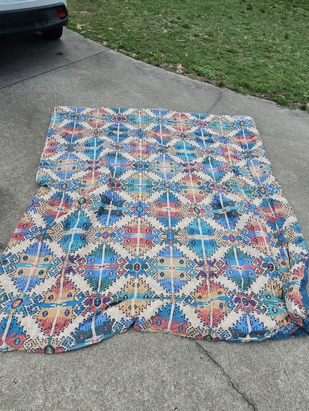 Springs Industries Aztec Queen Comforter Blanket USA Made 50/50 Blend Reversible